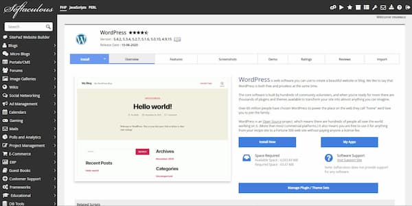 Giao diện cài đặt WordPress nhanh của cPanel